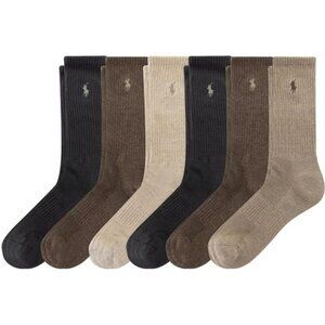 POLO RALPH LAUREN Mens Crew Socks 6 Pack Cotton Moisture Wicking Athletic
